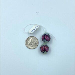 Wild Things Beads Lampwork Floral Green & Purple Top Drilled 2 Per Strand Jewelr
